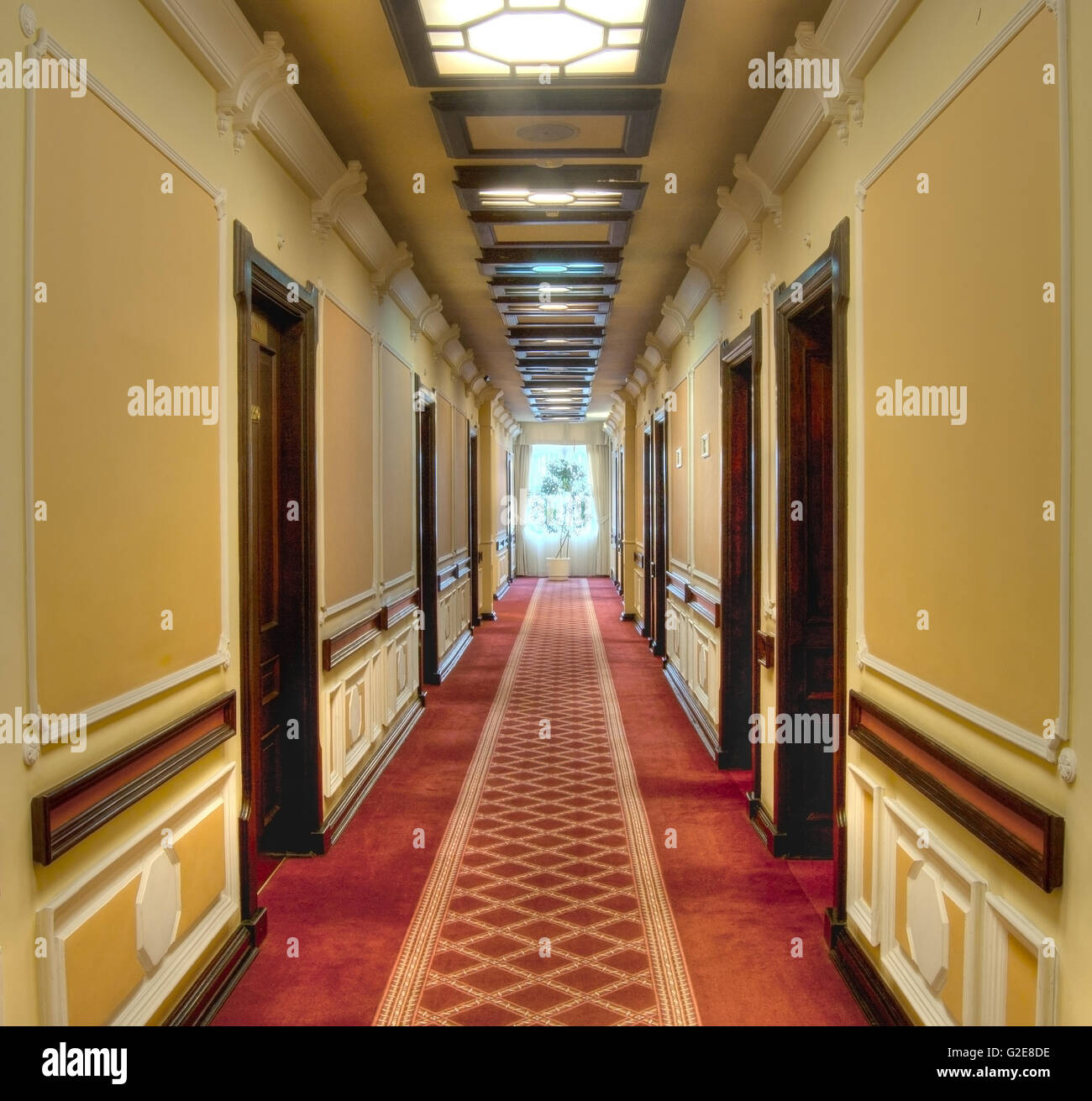 Long Hotel Hallway Stock Photo