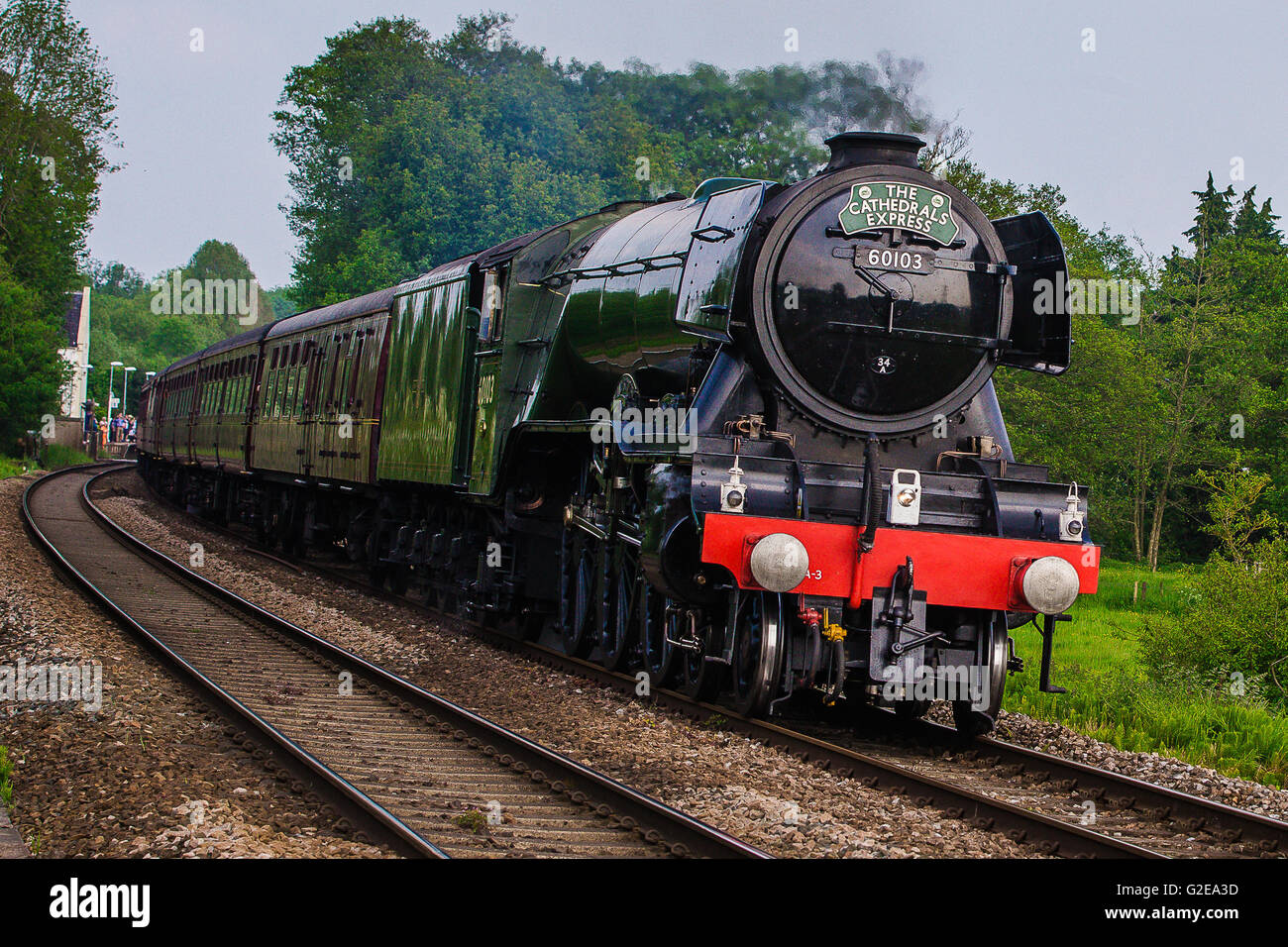 Salisbury, UK. 28th May, 2016. The world famous Steam Flying Scotsman on her UK tour