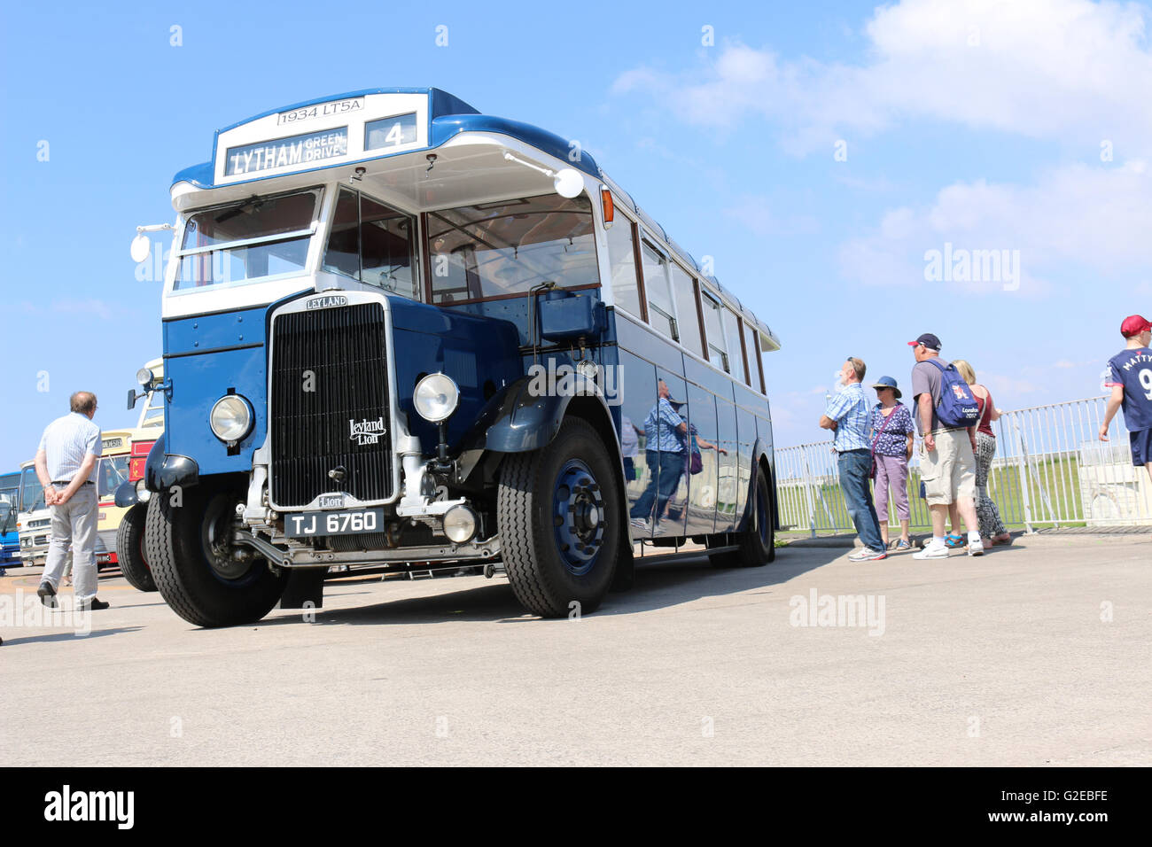 Morecambe Promenade Morecambe United Kingdom, 29th May 2016  There was a turn out of historic buses on Bank Holiday Sunday on Morecambe Promenade ranging from a 1931 Ribble Leyland Lion bus through to a present day wi if equipped Stagecoach double decker Gold bus.  As part of the event there where bus trips along Morecambe's promenade in the vintage buses from outside the resorts famous Winter Gardens Theatre Credit:  David Billinge/Alamy Live News Stock Photo