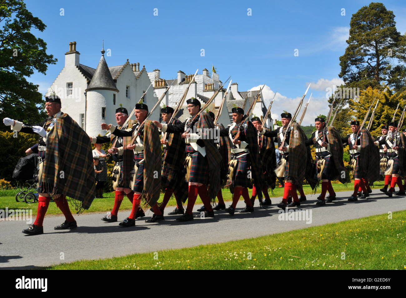 Blair Atholl, Perthshire, Scotland, UK. 29th May, 2016. The Atholl Highlanders opening the Highland Games at the Atholl Highland Gathering. Credit:  Cameron Cormack/Alamy Live News Stock Photo