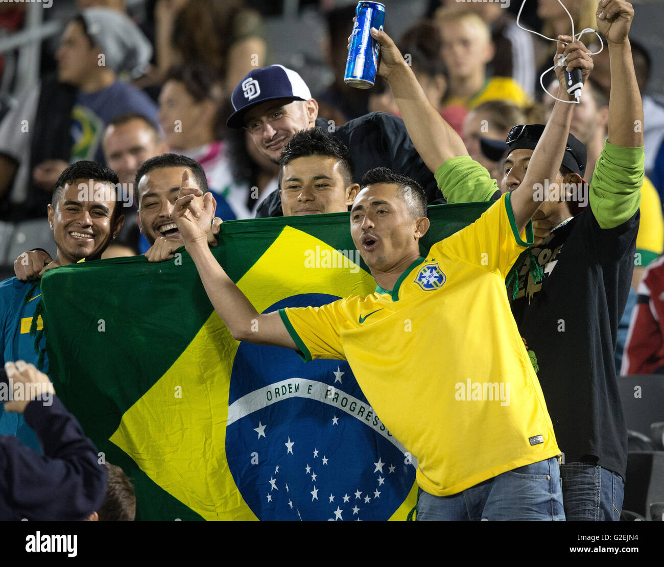 Commerce City, Colorado, USA. 29th May, 2016. Brazil Fans celebrate after their team scores the 2nd. goal of the game during a friendly match against Panama before the Copa de Oro at Dicks Sporting Goods Park Sunday Evening. Brazil beats Panama 2-0. Credit:  Hector Acevedo/ZUMA Wire/Alamy Live News Stock Photo