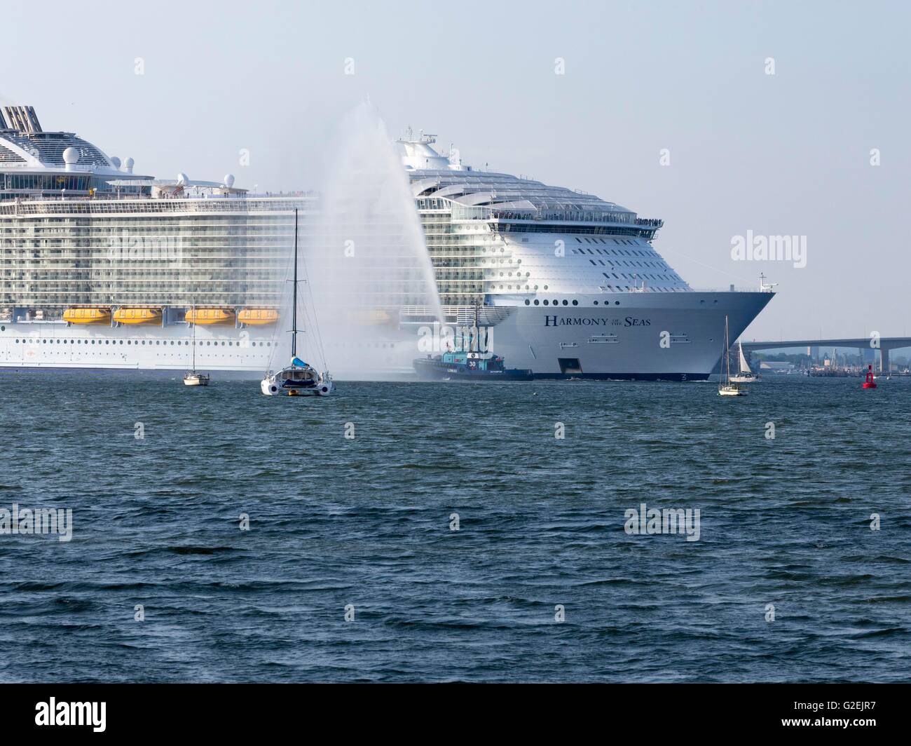 Southampton, UK. 29th May, 2016. Maiden Voyage of the Harmony of the Seas Credit:  Roger Clark/Alamy Live News Stock Photo