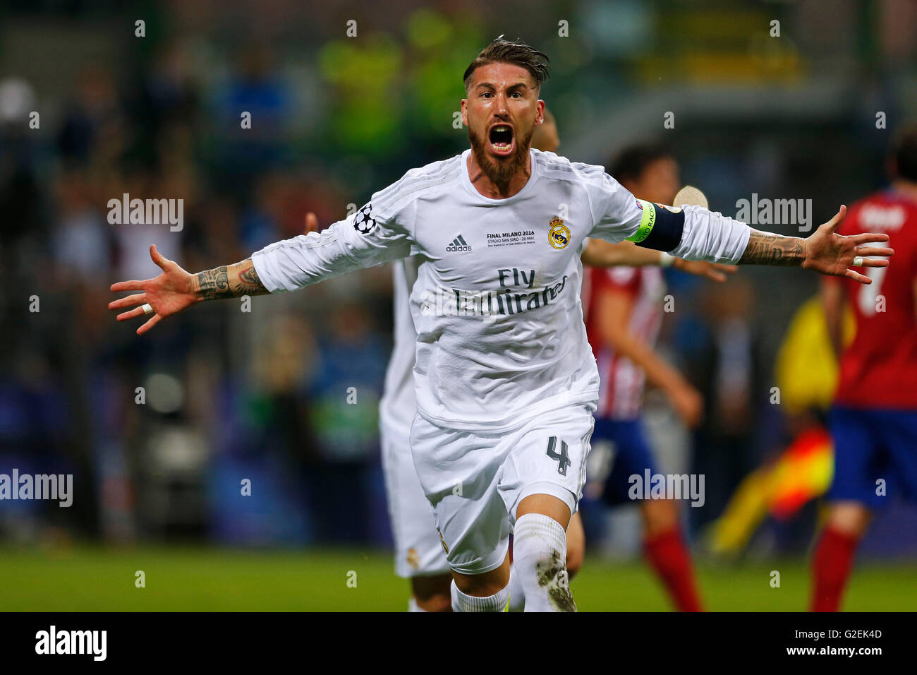 Sergio Ramos (Real), MAY 28, 2016 - Football / Soccer : UEFA Champions League final match between Real Madrid and Atletico Madrid at  San Siro Stadium, Milan, Italy. (Photo by D.Nakashima/AFLO) goal Stock Photo