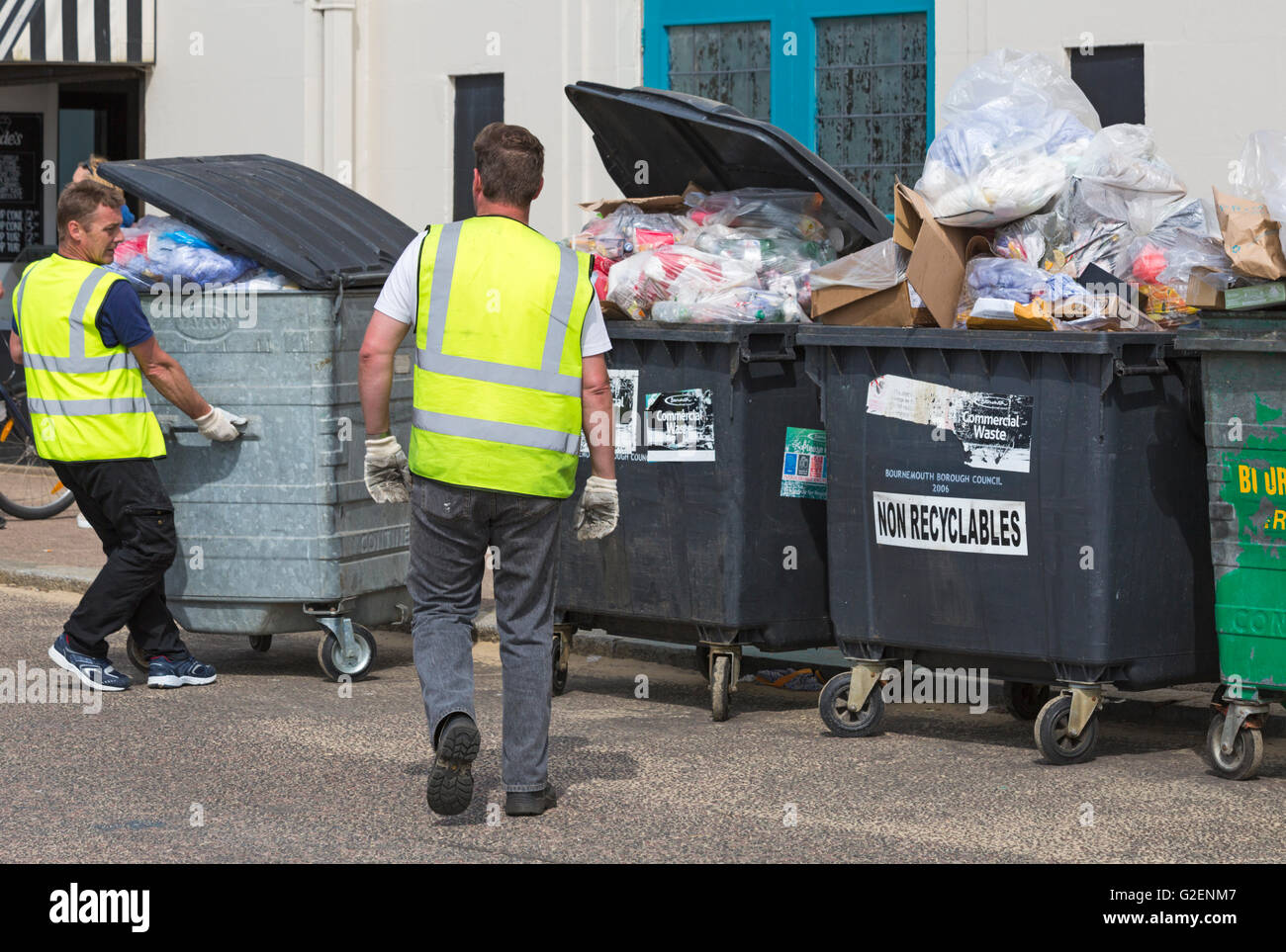 Bournemouth, Dorset, UK 30 May 2016. Lots of rubbish, as the bins on