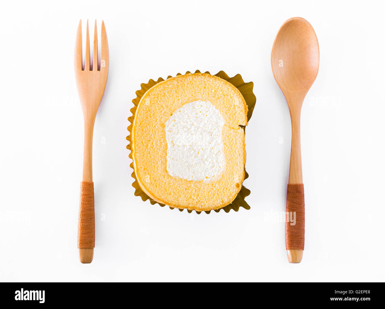 Cake with a spoon and fork, isolated white background Stock Photo Alamy
