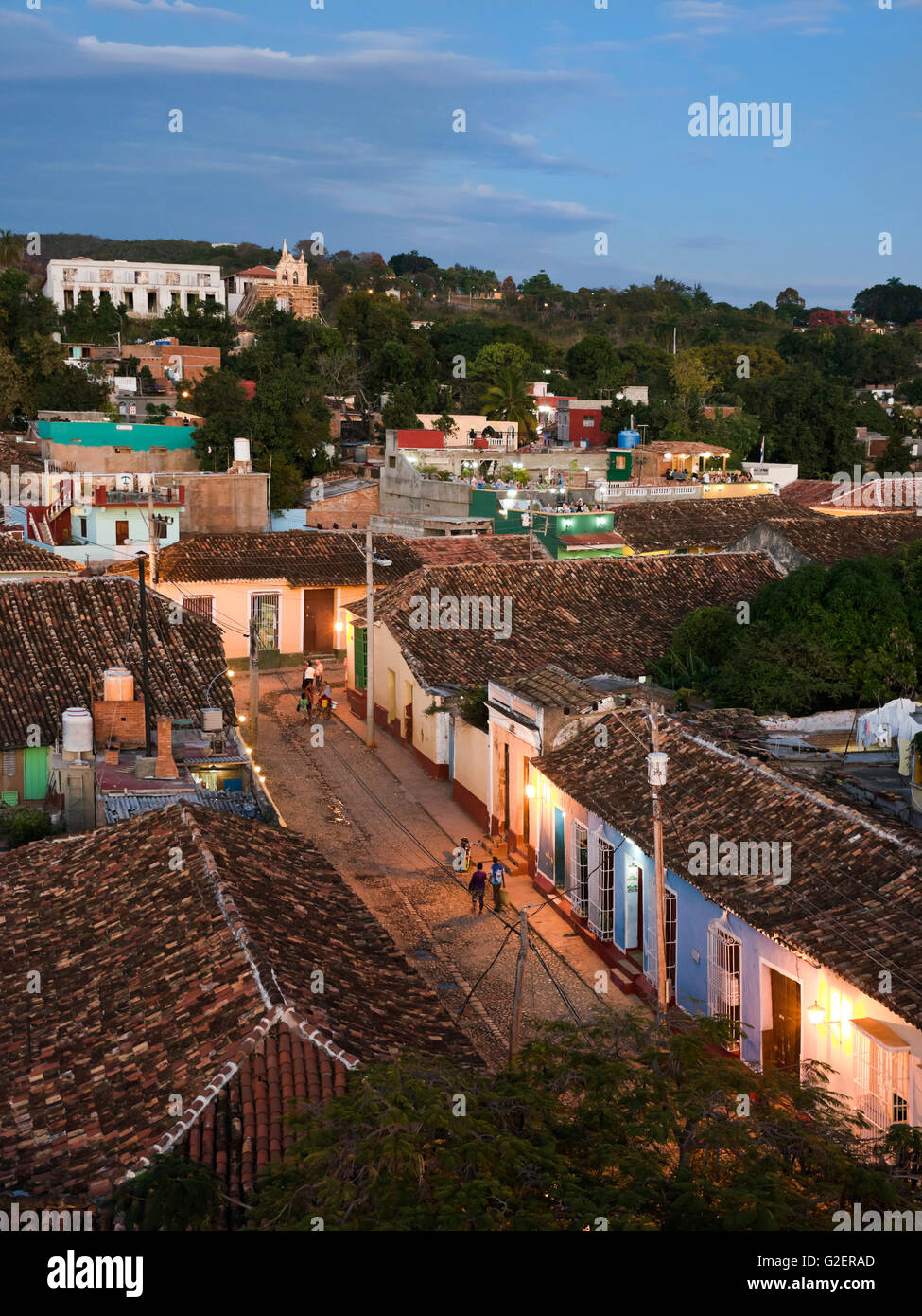 Vertical aerial view of Trinidad at night, Cuba. Stock Photo