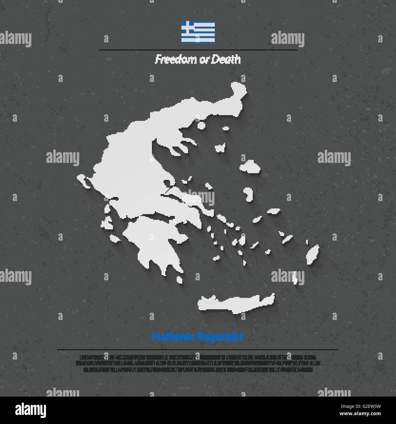 Hellenic Republic isolated map and Greek official flag icons. vector Greece political map 3d illustration. European country geog Stock Vector