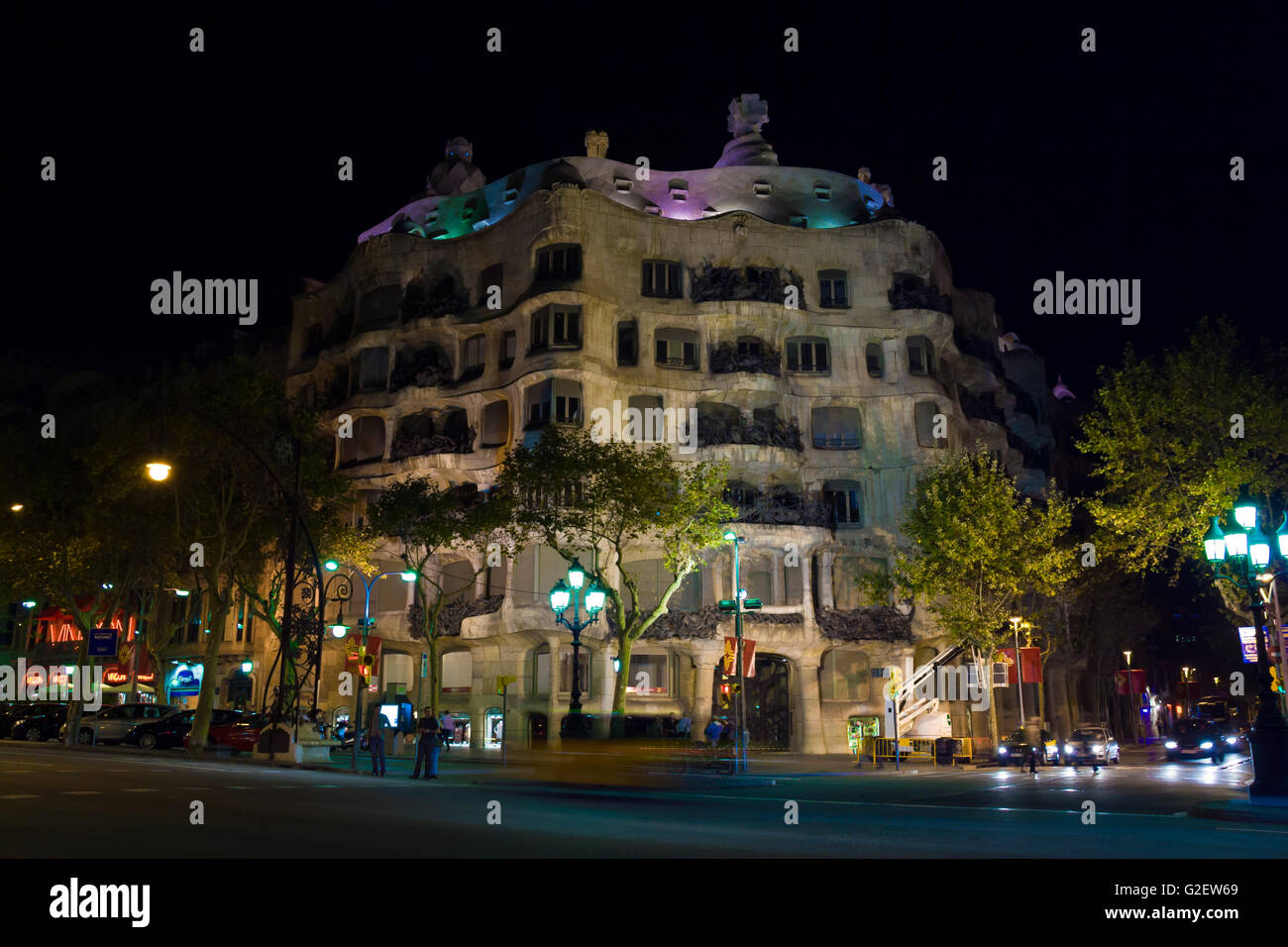 Gaudi Casa Mila at night. Barcelona Stock Photo