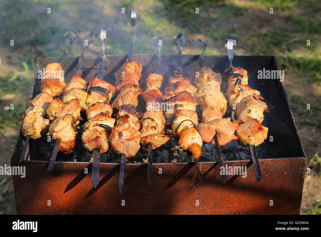 meat roasting on the grill Stock Photo