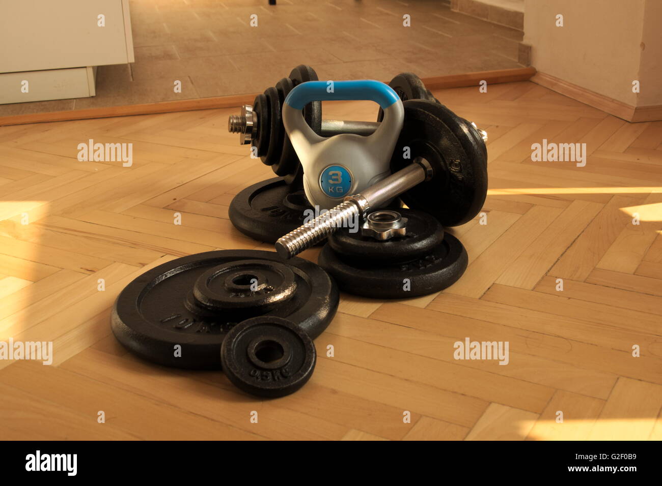 Tools for home bodybuilding and fitness Kettle bell Stock Photo - Alamy