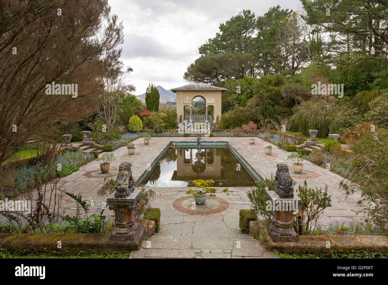 The Italian Garden on Garnish Island, or Illnaculin, in Bantry Bay, Beara Peninsula, Cork, Province of Munster, Ireland. Stock Photo