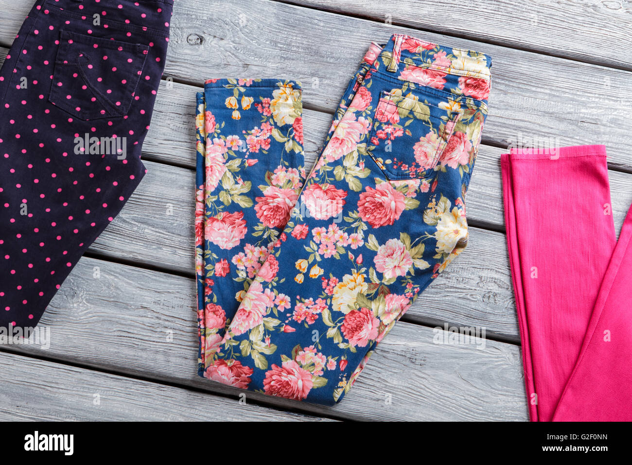 Blue flower print pants Stock Photo Alamy