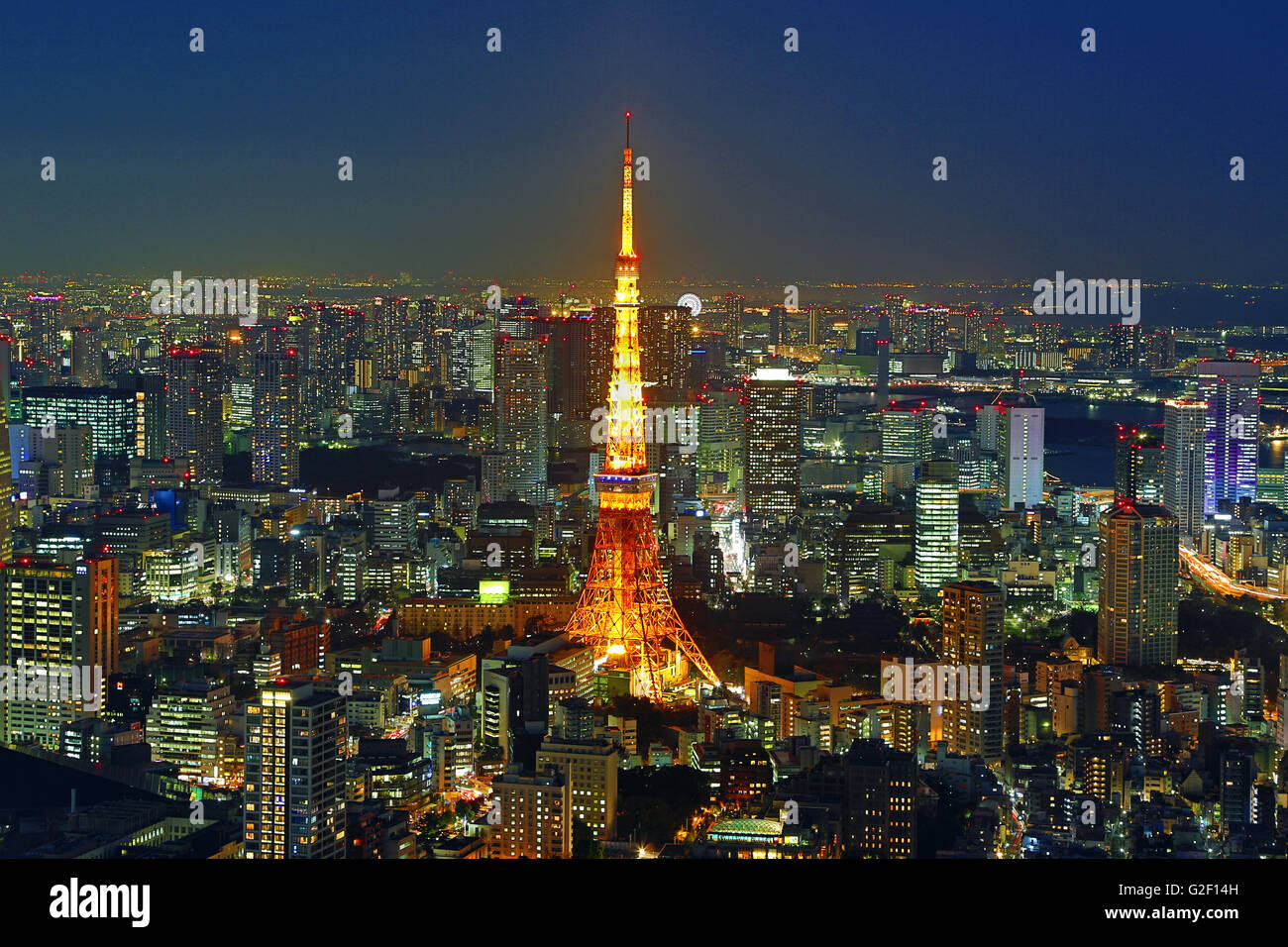 General city skyline night view with the Tokyo Tower of Tokyo, Japan Stock Photo