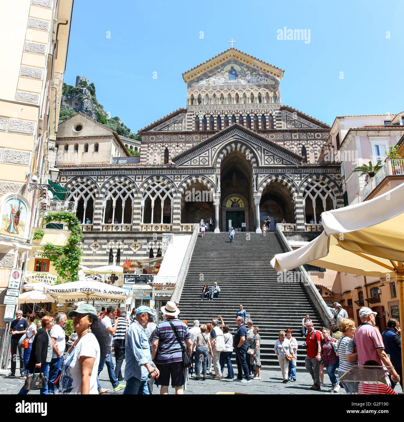 Amalfi Cathedral bell tower and steps leading up to the cloisters from ...