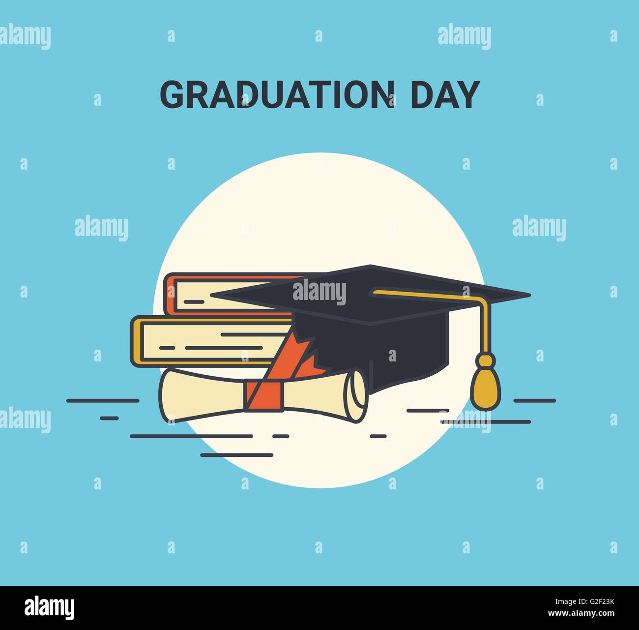 Graduation day flat line illustration of education symblols Stock ...