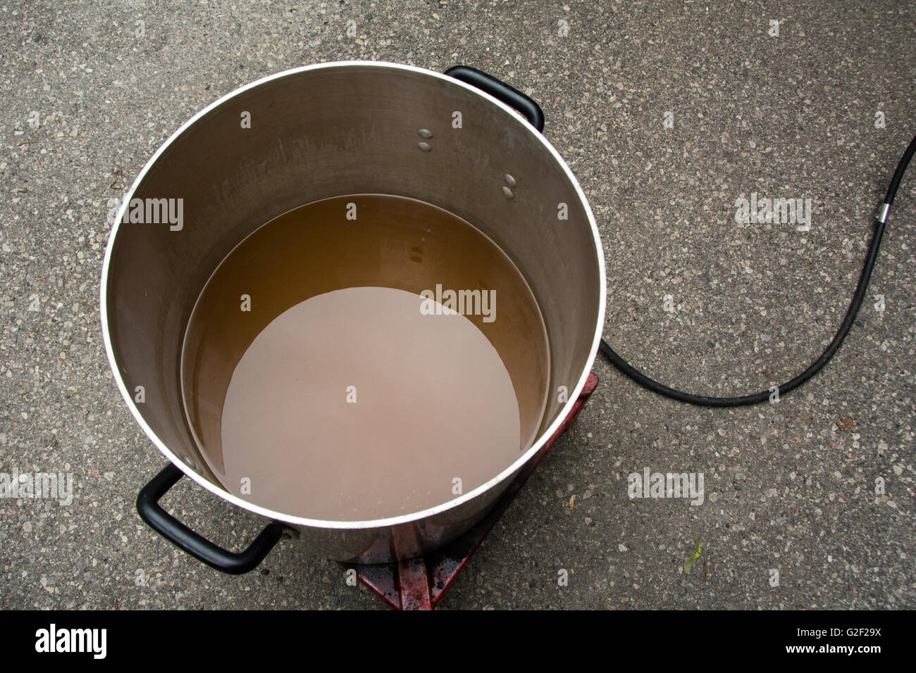 An amateur brewing pot with wort created by heating various malts, before dilution Stock Photo