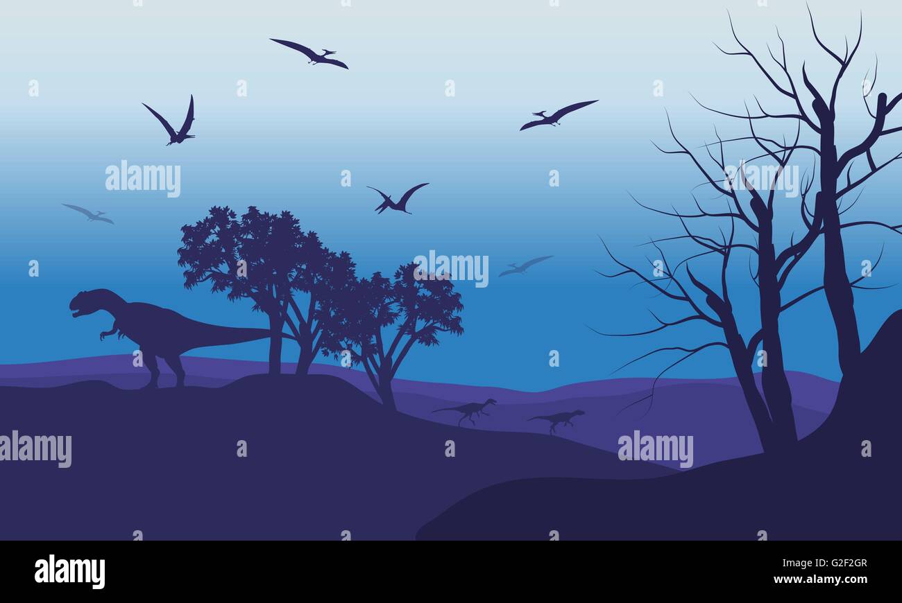 Silhouette of Pterodactyl and Allosaurus Stock Vector Image & Art - Alamy