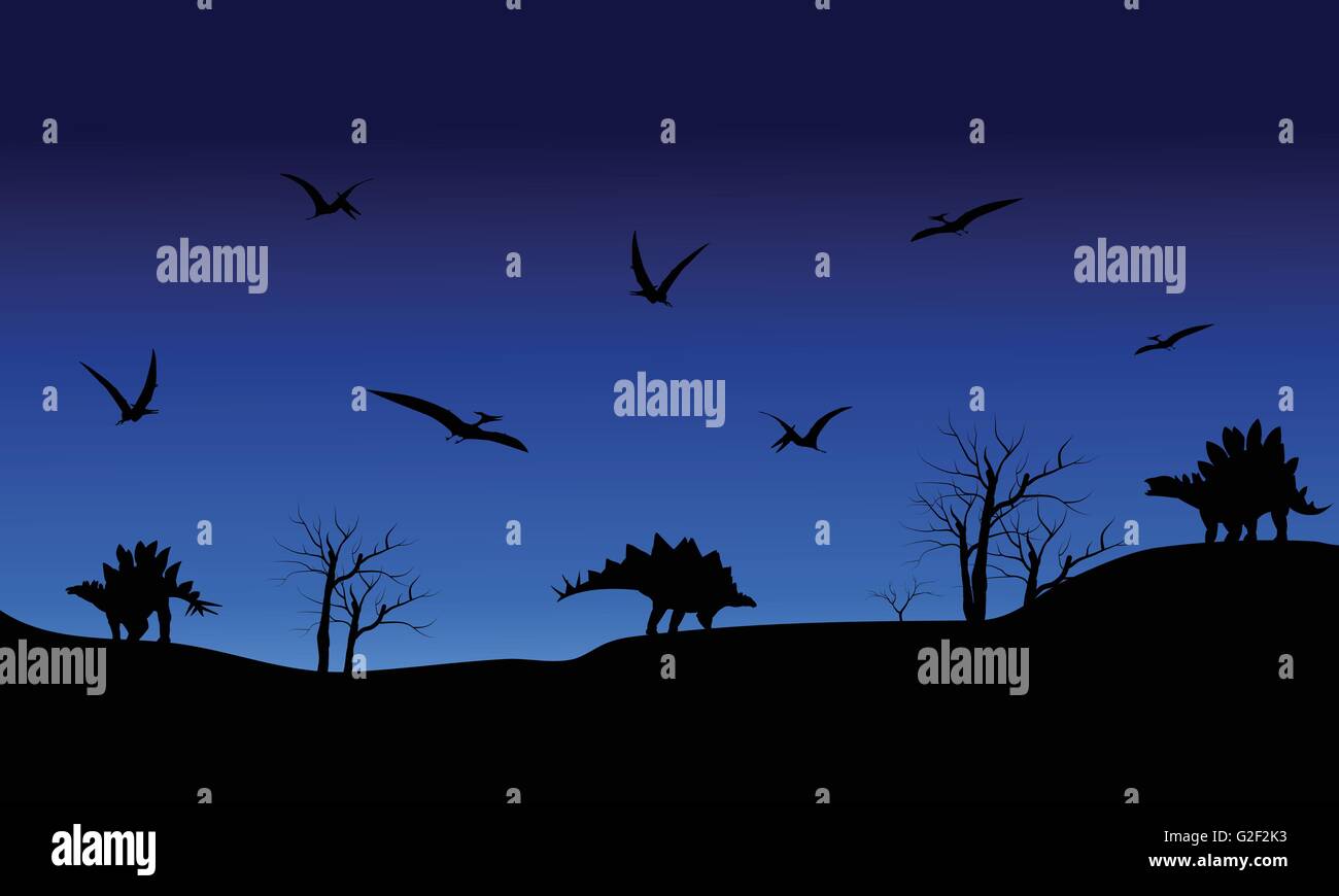 Silhouette of Pterodactyl and Stegosaurus Stock Vector Image & Art - Alamy