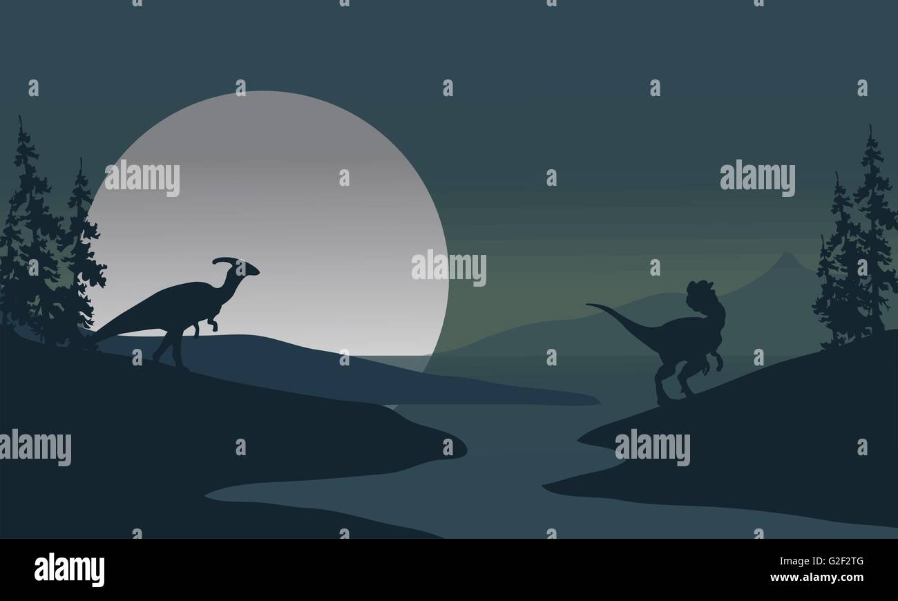 Silhouette of Dilophosaurus and Parasaurolophus Stock Vector Image ...