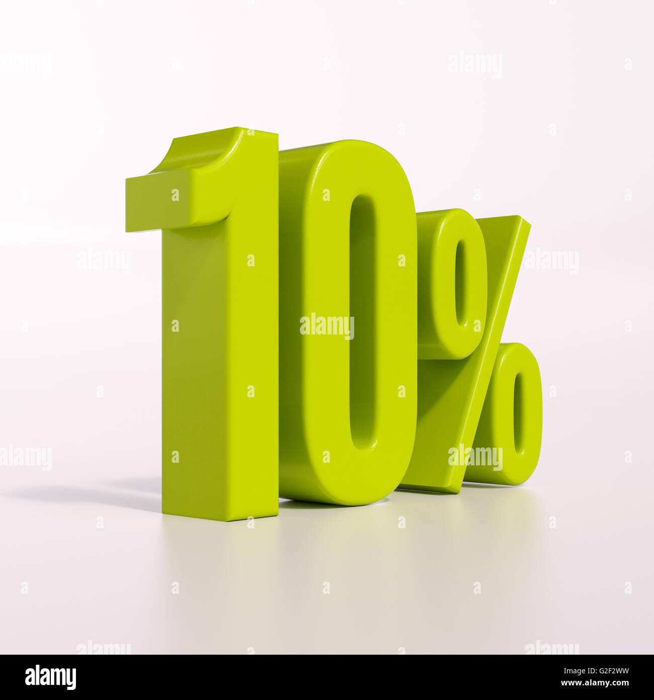 3d render: green 10 percent, percentage discount sign on white, 10 ...