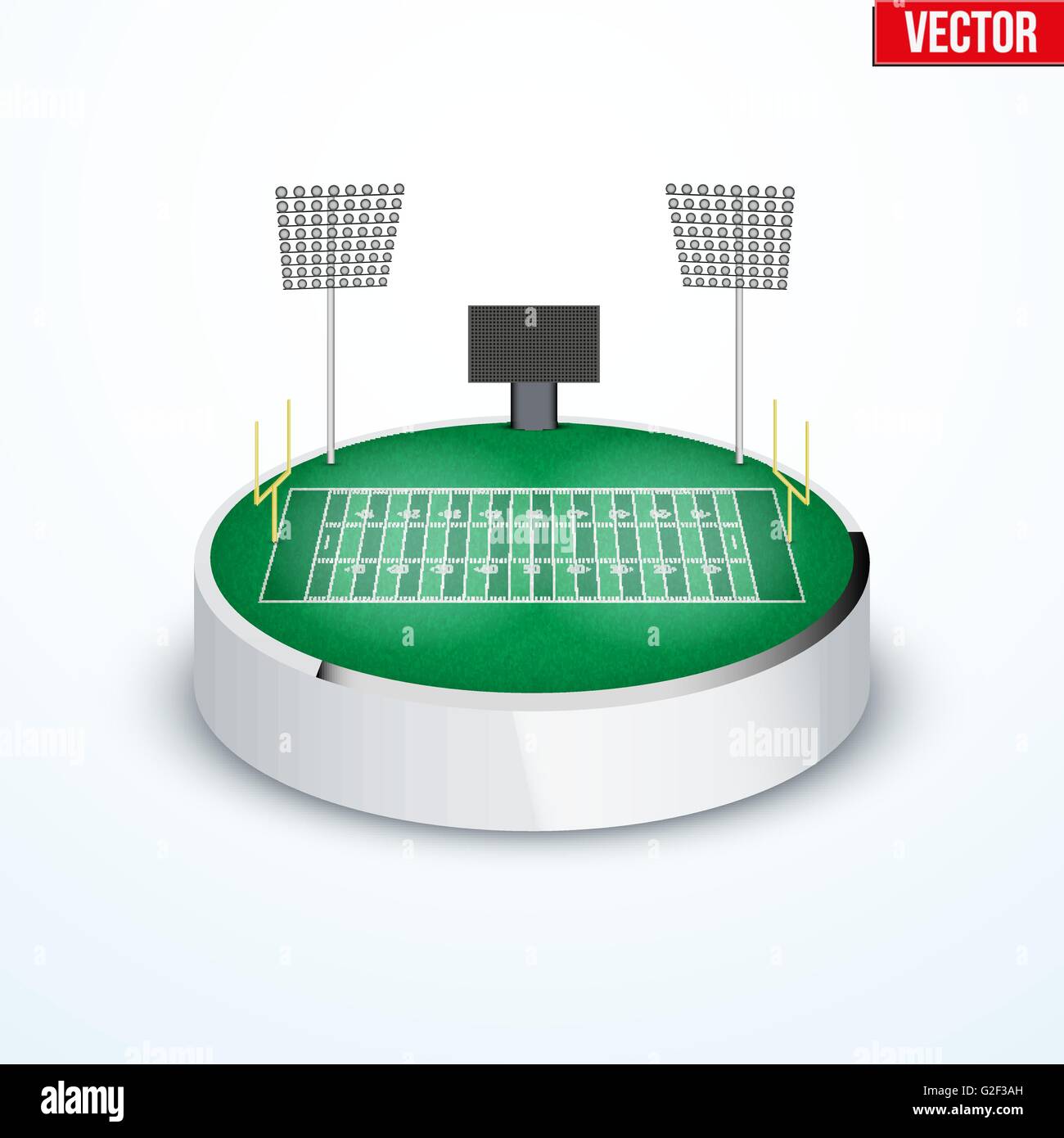 Concept of miniature round tabletop American football stadium Stock
