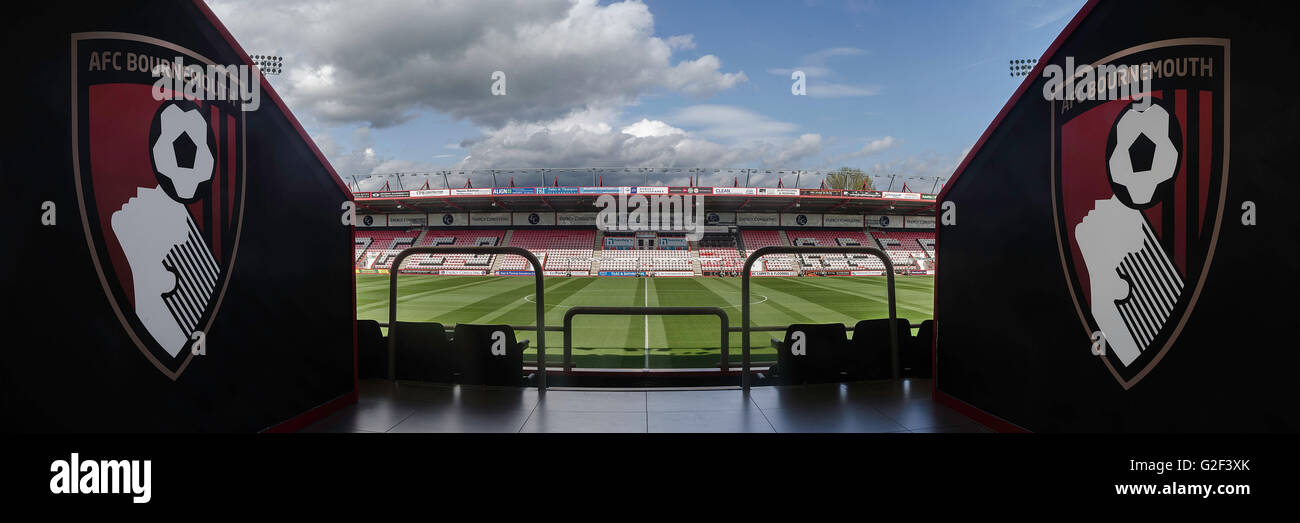 AFC Bournemouth Vitality stadium, Dean Court pitch and club crest Stock Photo