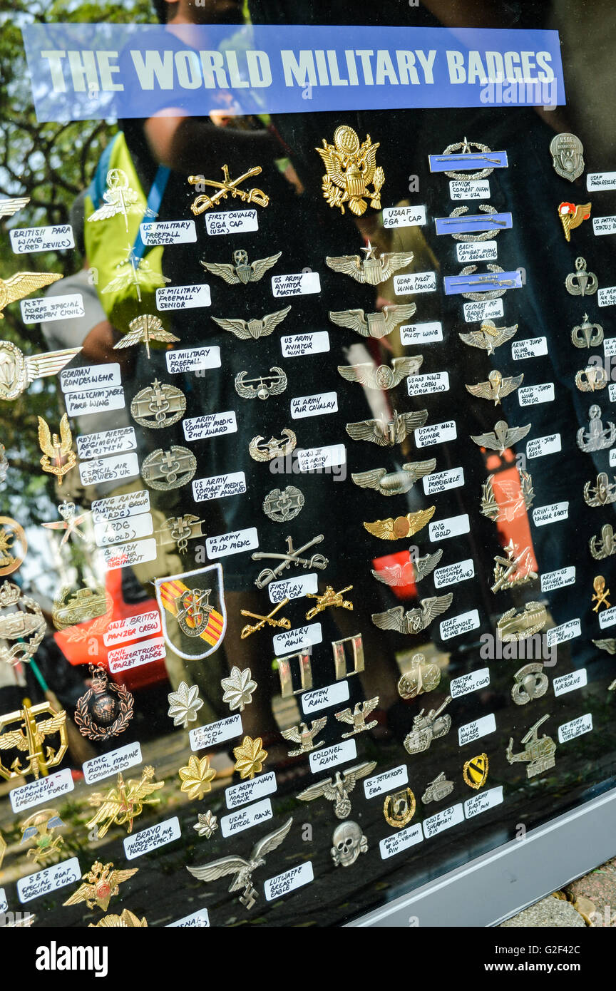 World military badges display in automotive event tumplek blek 2016, Jakarta, Indonesia Stock Photo
