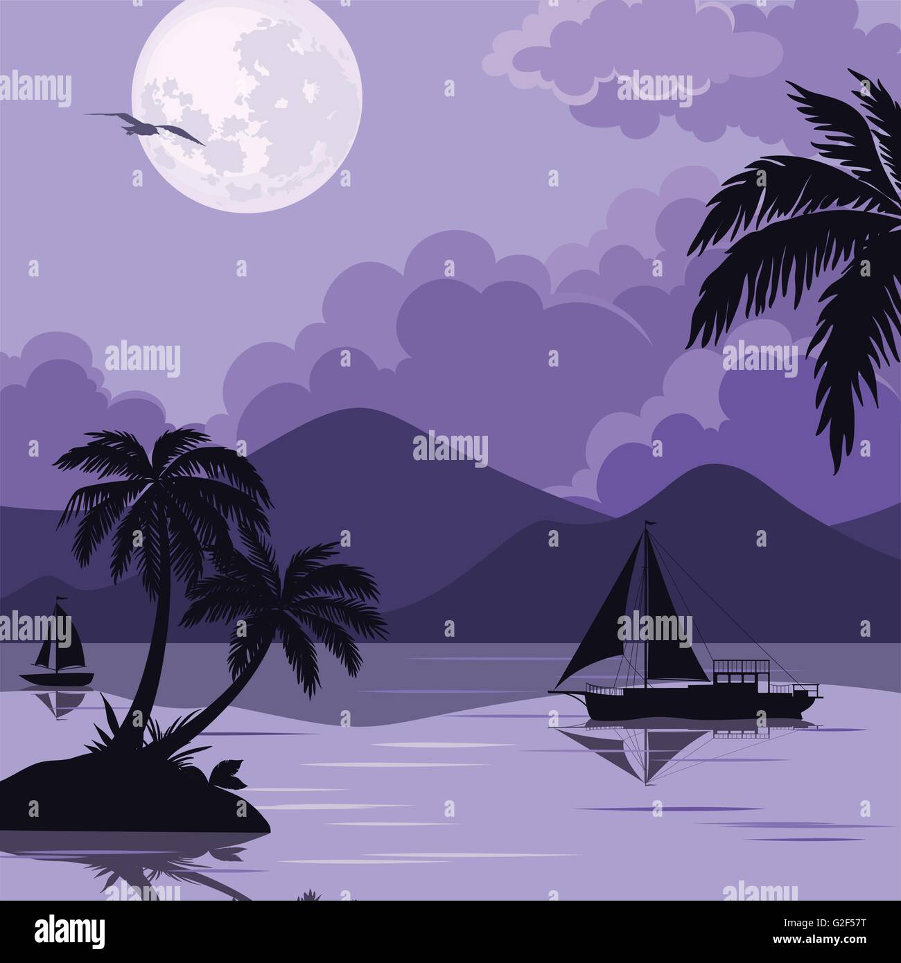 Tropical Sea Landscape with Palms and Ship Stock Vector Image & Art - Alamy