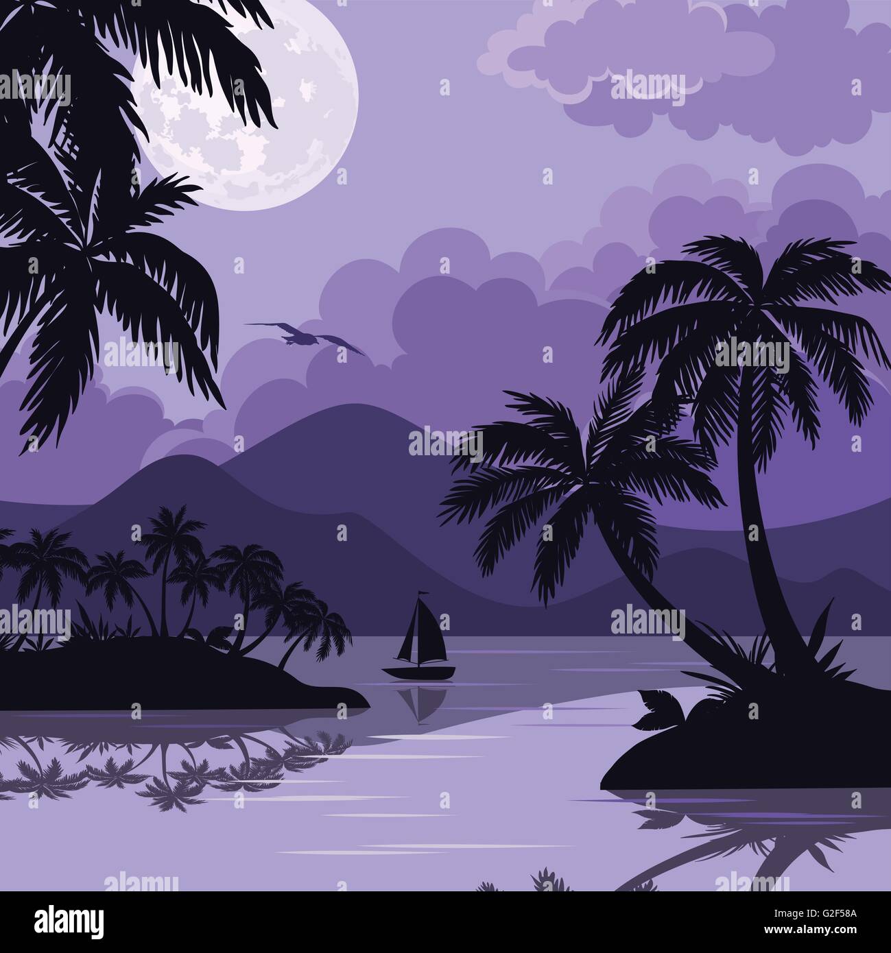 Tropical Sea Landscape with Palms and Ship Stock Vector Image & Art - Alamy