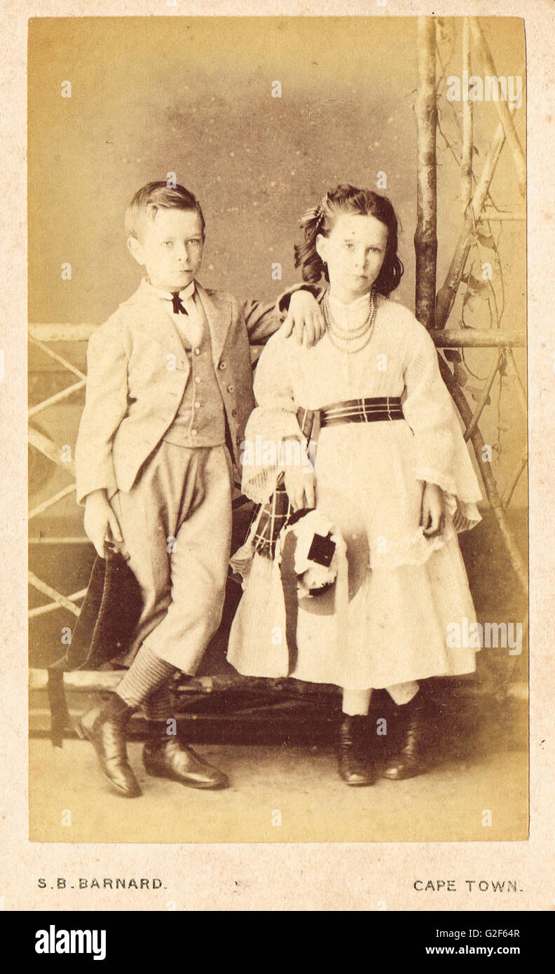 Victorian Era Young Boy & Girl Carte De Visite, Cape Town, South Africa Stock Photo