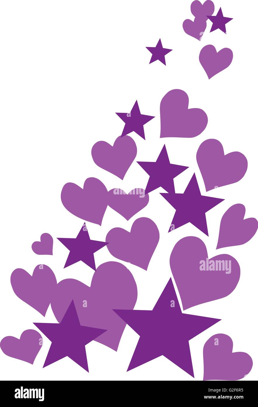 Set of purple hearts and stars Stock Vector