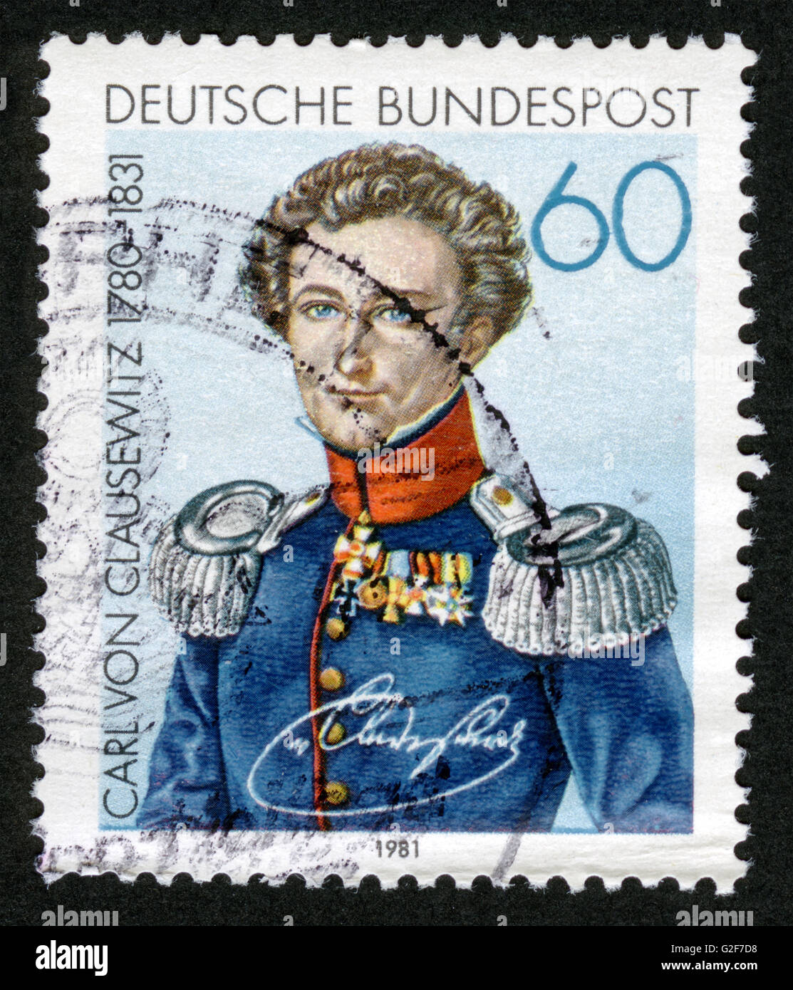 Germany, post mark, stamp, post stamp,portrait,Carl Von Clausewitz (1780-1831) Stock Photo