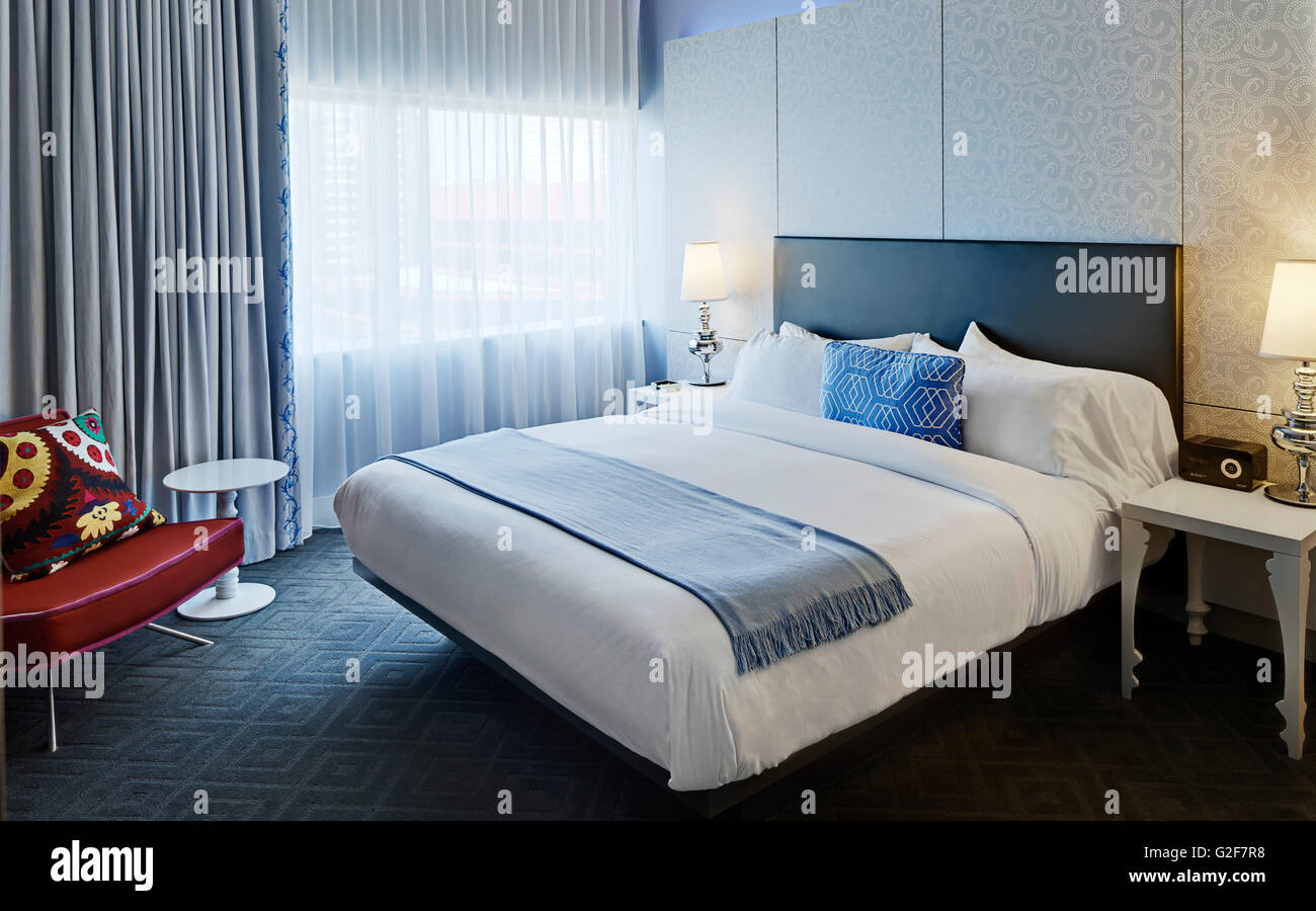 Modern Hotel Bedroom Stock Photo