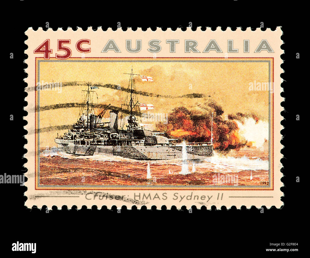 Postage stamp from Australia depicting the battle cruiser HMAS Sydney