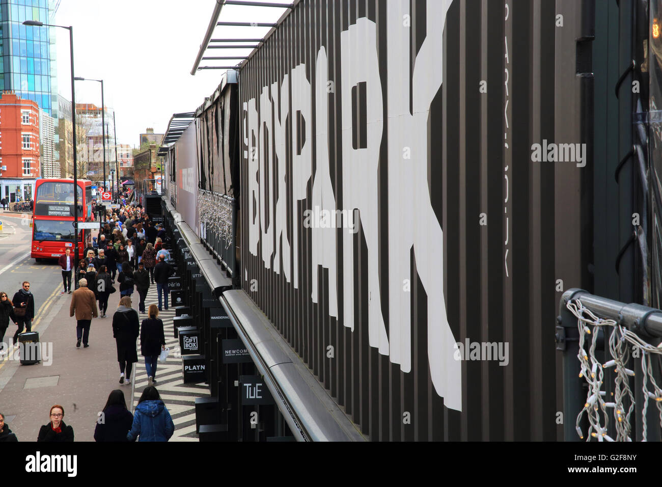 Boxpark in trendy Shoreditch, east London, a shipping container popup