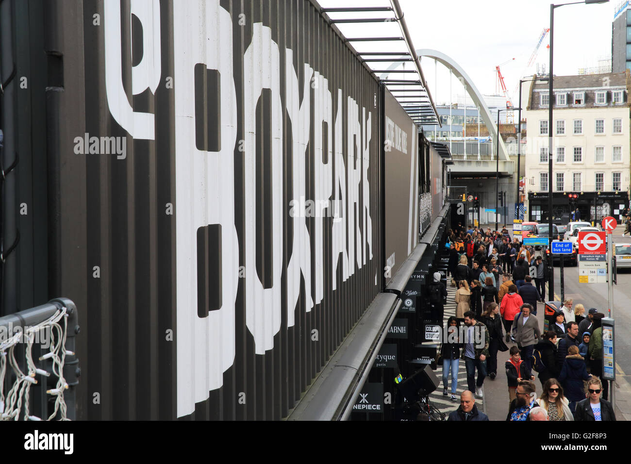 Boxpark in trendy Shoreditch, east London, a shipping container popup