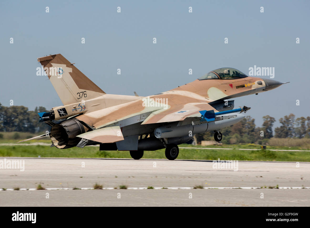 An Israeli Air Force F-16C of during joint exercise INIOHOS 2016 in Andravida, Greece. Stock Photo