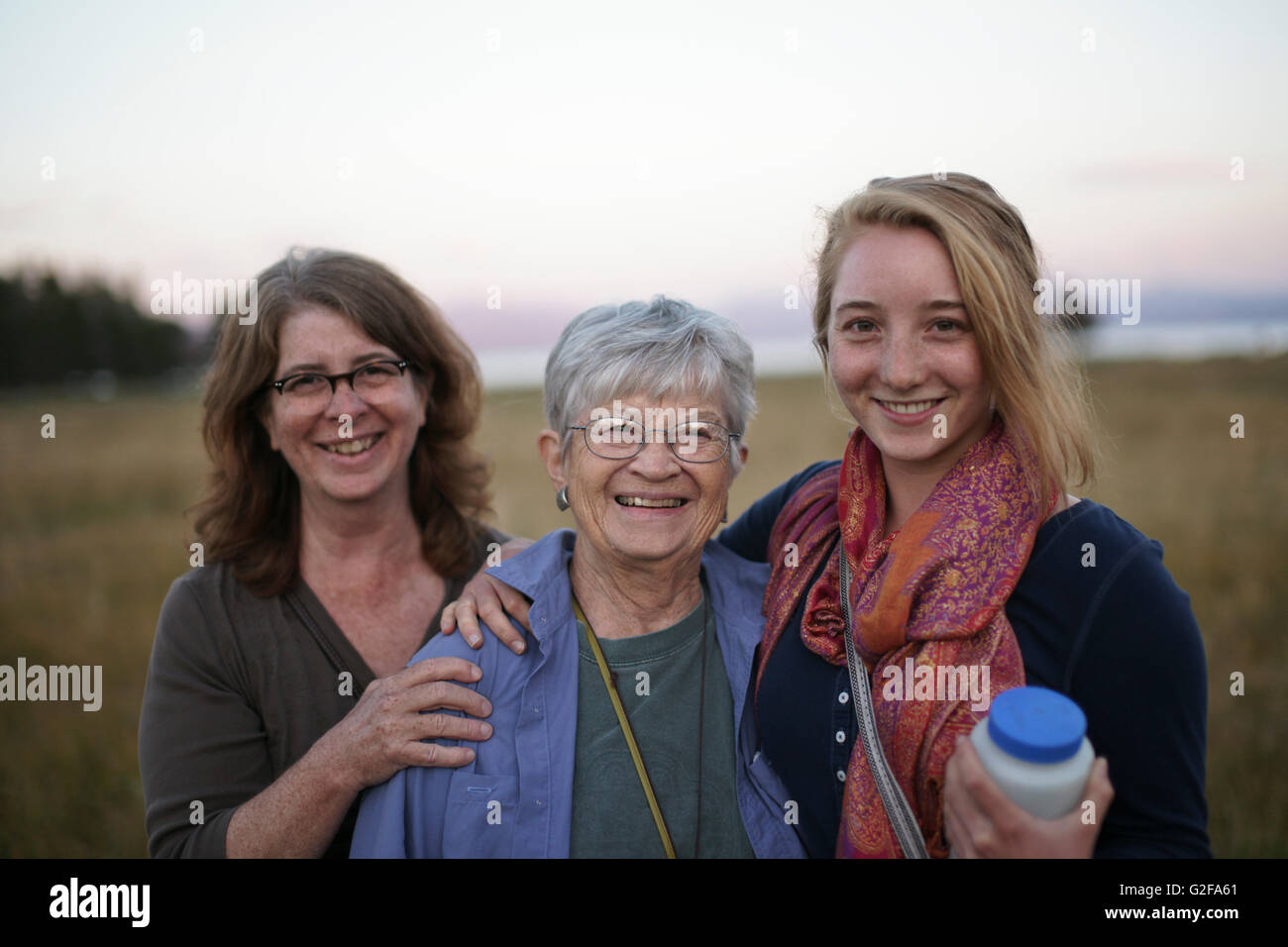 Three Generations of Women, Portrait Stock Photo