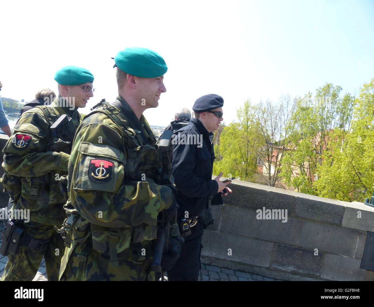 Counter terrorism Unit, Czech Police, policing Charles bridge Stock Photo