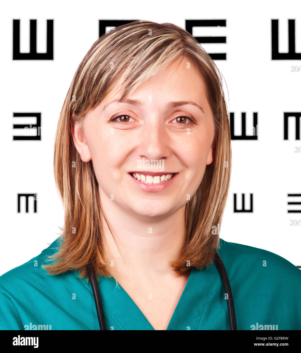 smiling portrait of smiling optometrist on white Stock Photo Alamy