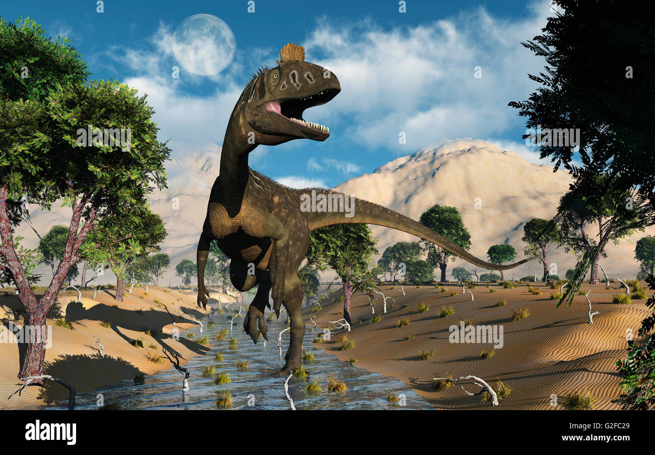 A Carnivorous Cryolophosaurus Dinosaur. Stock Photo