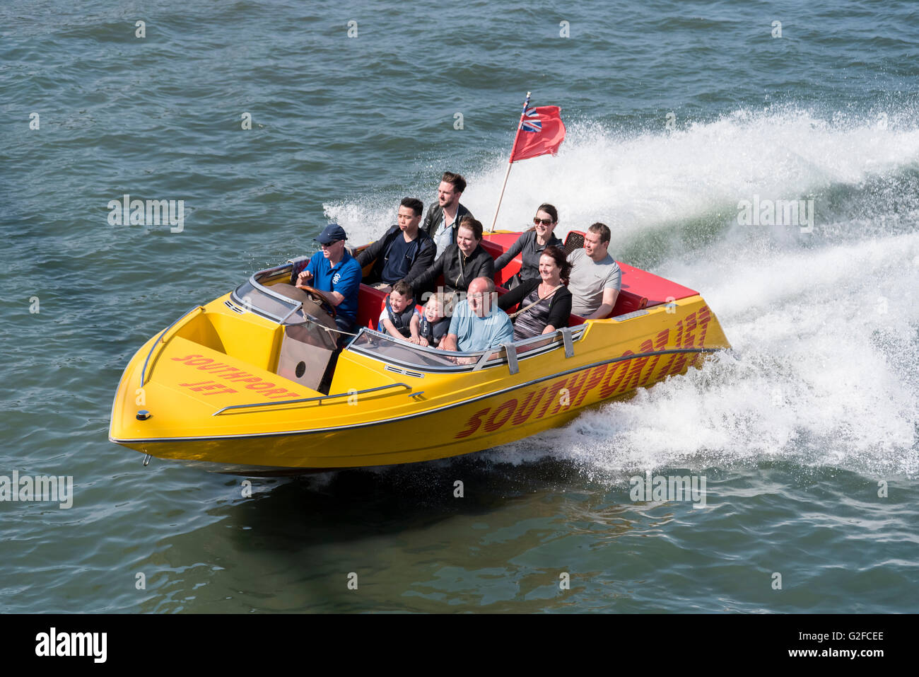 Jetboat speedboat on the Marine Lake at Southport. Merseyside North West Engalnd. Stock Photo