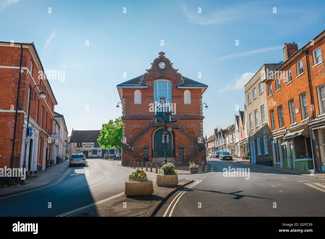 Suffolk architecture, view of the dutch-gabled Council Town Hall in the centre of Woodbridge, Suffolk, England, UK. Stock Photo