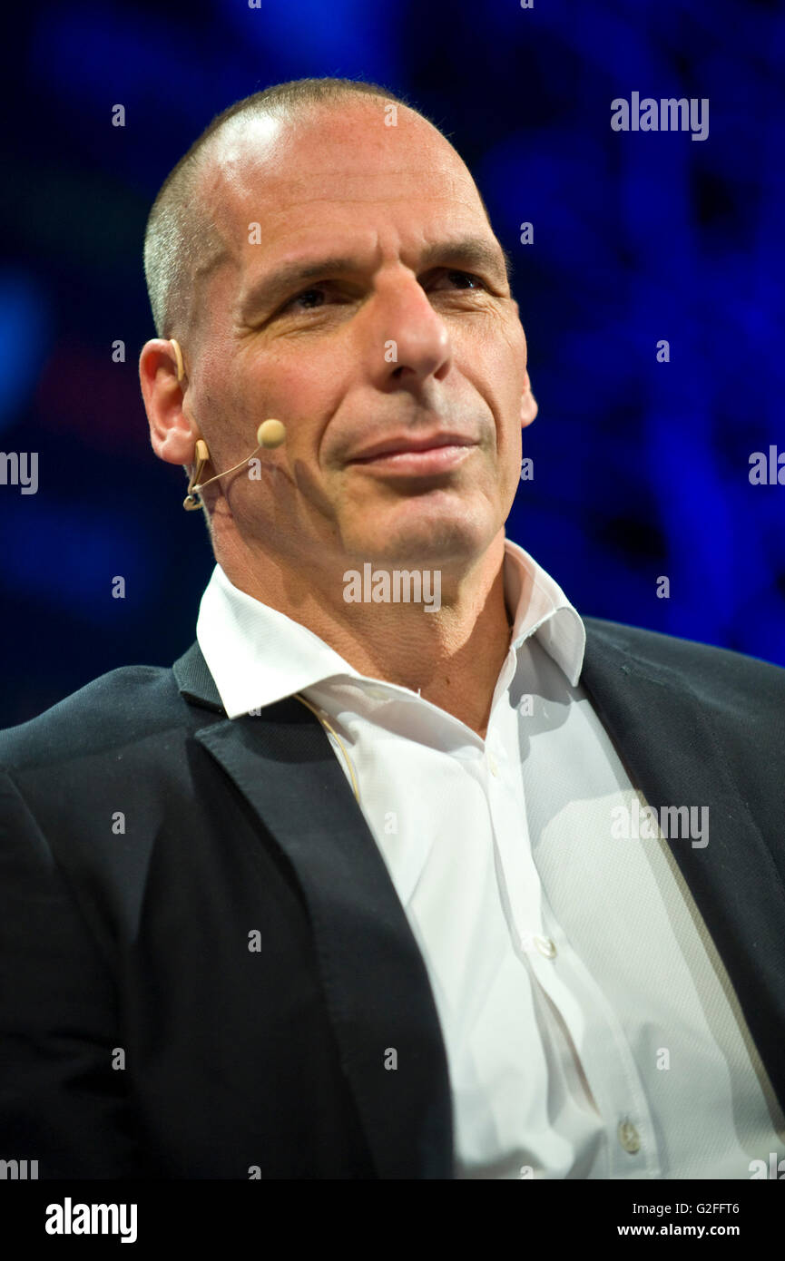 Yanis Varoufakis former finance minister of Greece speaking on stage at Hay Festival 2016 Stock Photo