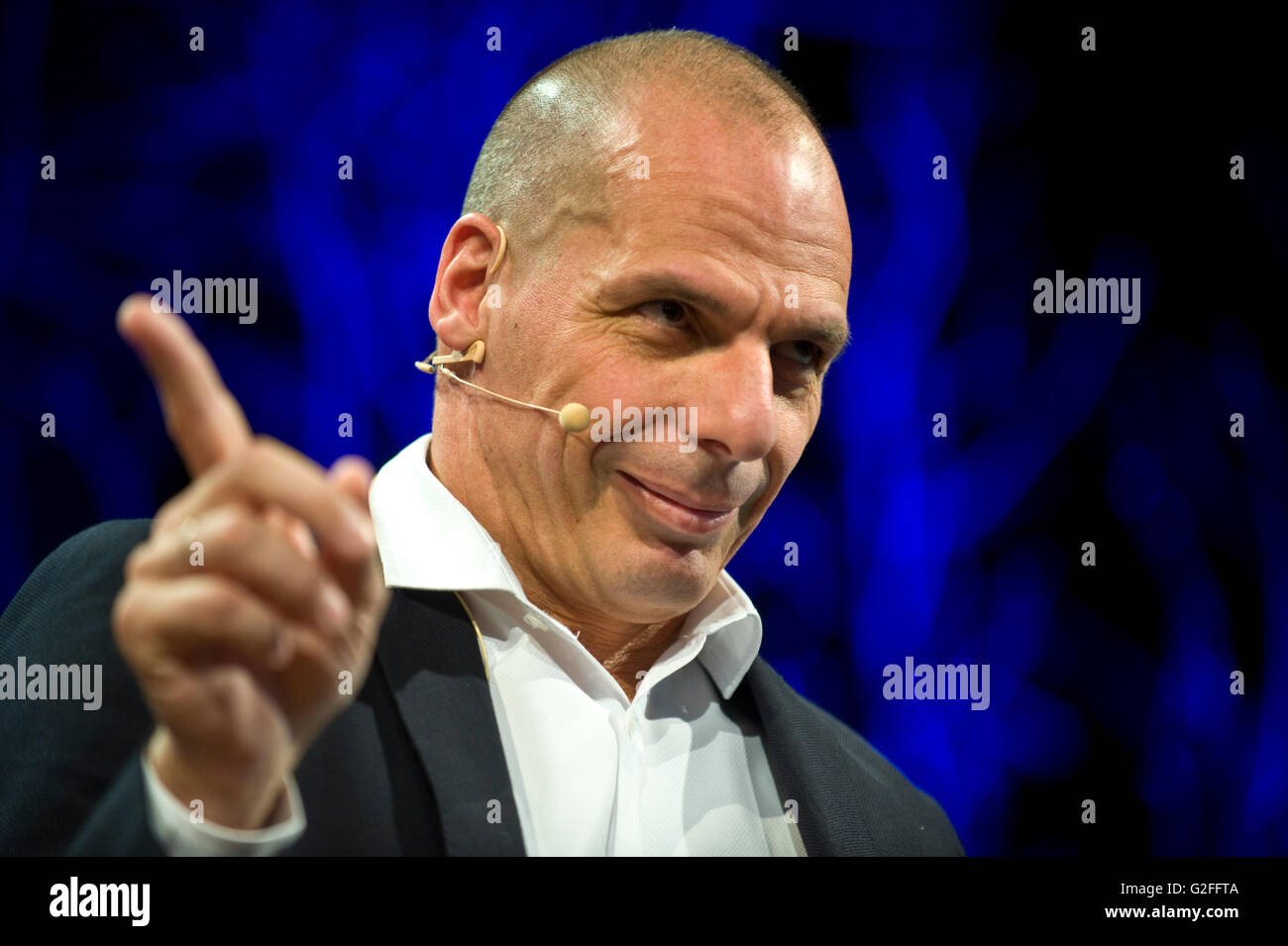 Yanis Varoufakis former finance minister of Greece speaking on stage at Hay Festival 2016 Stock Photo