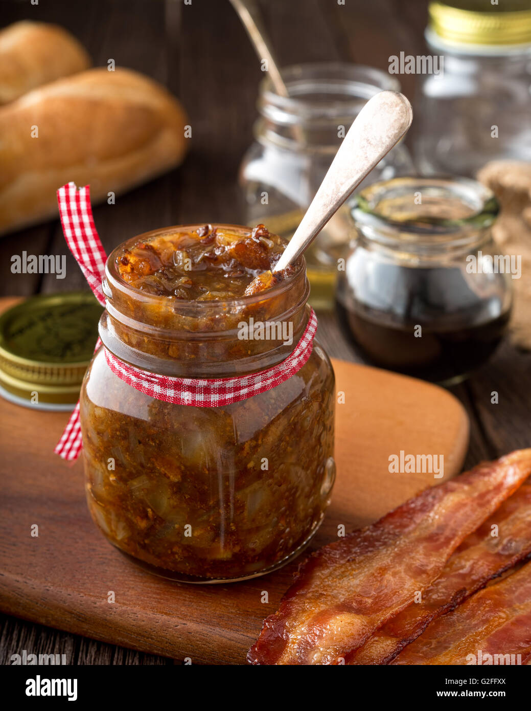 A jar of delicious home made bacon jam relish Stock Photo Alamy
