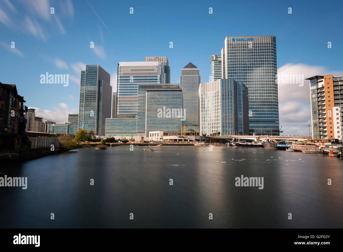 Skyline of Canary Wharf with the landmark corporate office buildings ...