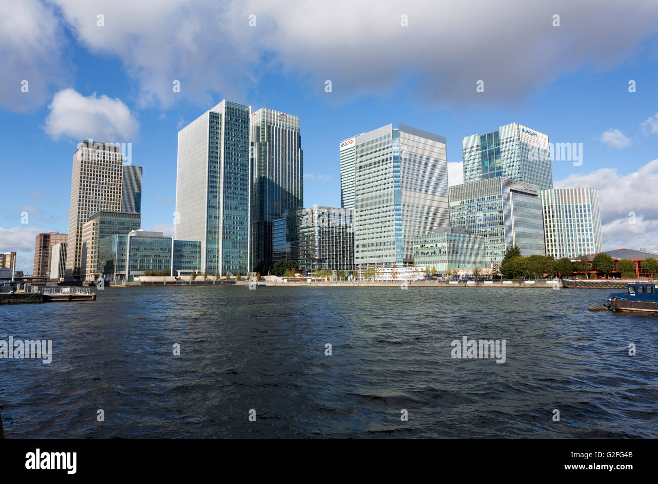 Skyline of Canary Wharf with the landmark corporate office buildings ...