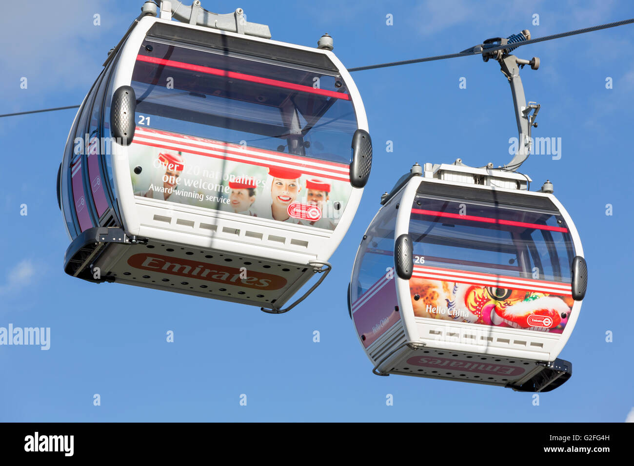 View of the cabins of The Emirates Air Line Cable Car in London Stock Photo