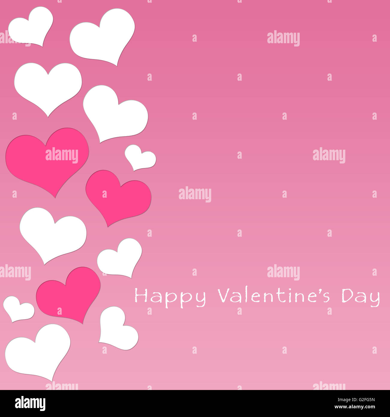 Postcard for Valentines Day with white and pink hearts and pink ...